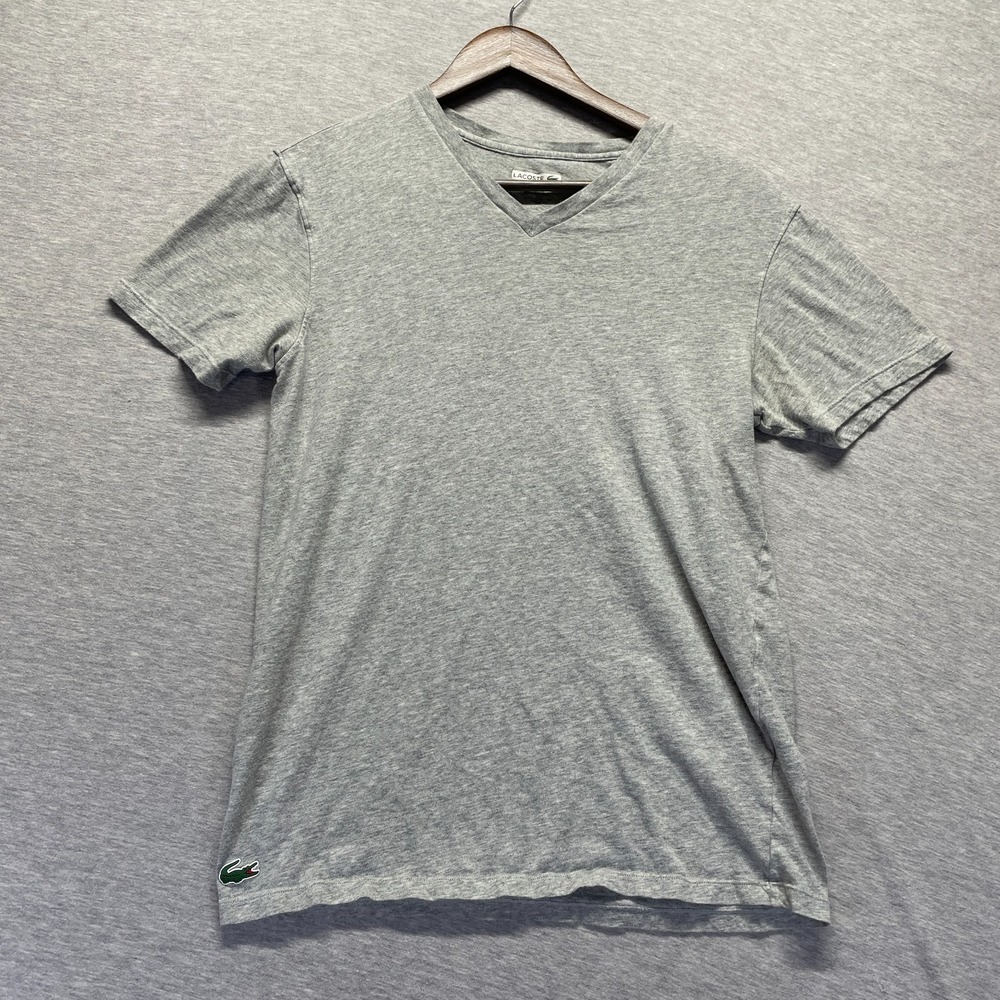 Lacoste T Shirt Men Small Heather Gray Pima Cotton Short Sleeve V-Neck